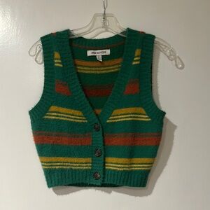 Urban Outfitters Green and Red V-Neck Sweater